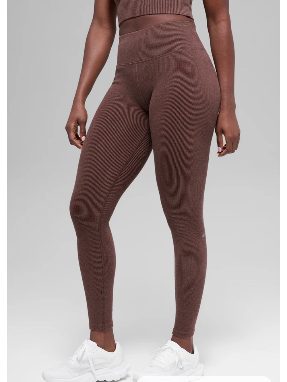 Alo Yoga Seamless High-Waist Two Toned Rib Leggings Size Medium Espresso Brown